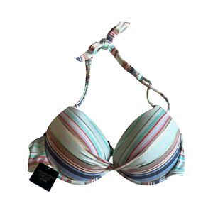 Victoria Secret 34C Miraculous Bombshell Push Up Bikini Top Adds 2 Cups Stripes